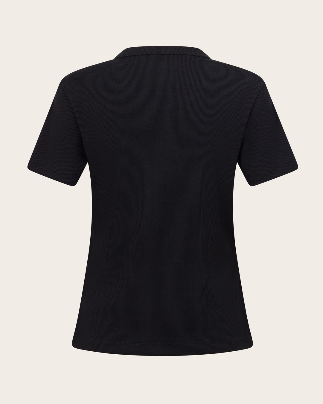 Camiseta de mujer de cuello redondo acanalada - Negra