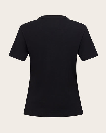 Camiseta de mujer de cuello redondo acanalada - Negra