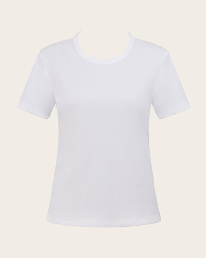 Camiseta de cuello redondo acanalada para mujer - Blanca