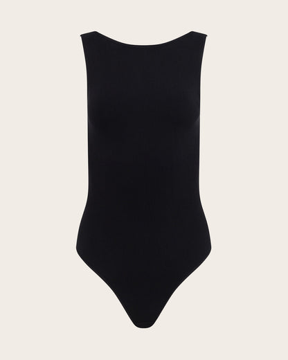 Body de canalé con escote barco - Negro