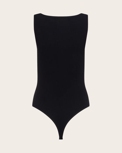 Body de canalé con escote barco - Negro