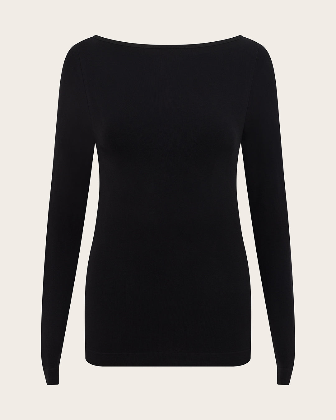 Camiseta de primera capa de manga larga con escote barco - Negro