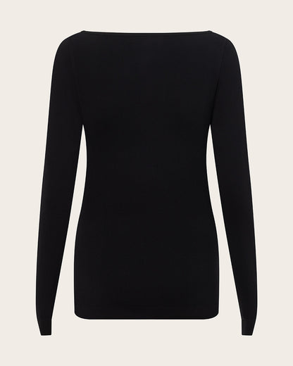 Camiseta de primera capa de manga larga con escote barco - Negro