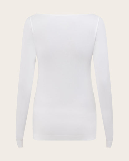 Top de manga larga con cuello barco para usar como capa base - Blanco