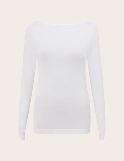 Top de manga larga con cuello barco para usar como capa base - Blanco
