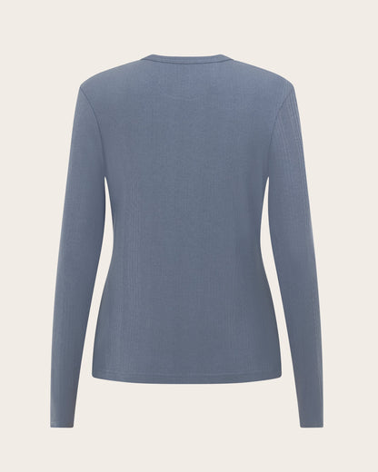 Camiseta Henley de Manga Larga - Azul Acero