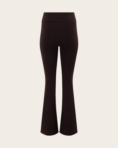 Pantalones acampanados de cintura alta - Corte regular - Algarroba