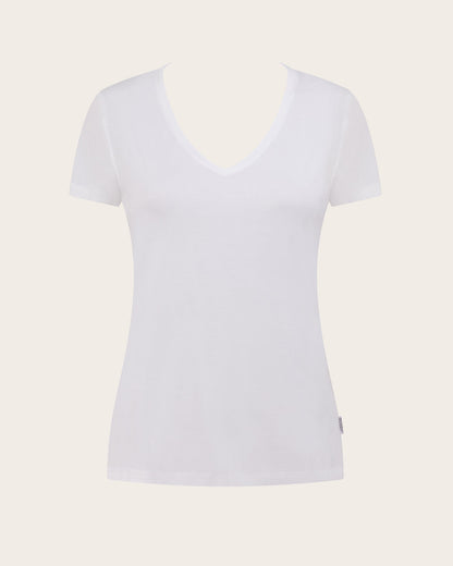 Camiseta de primera capa para mujer con cuello en V - Blanca