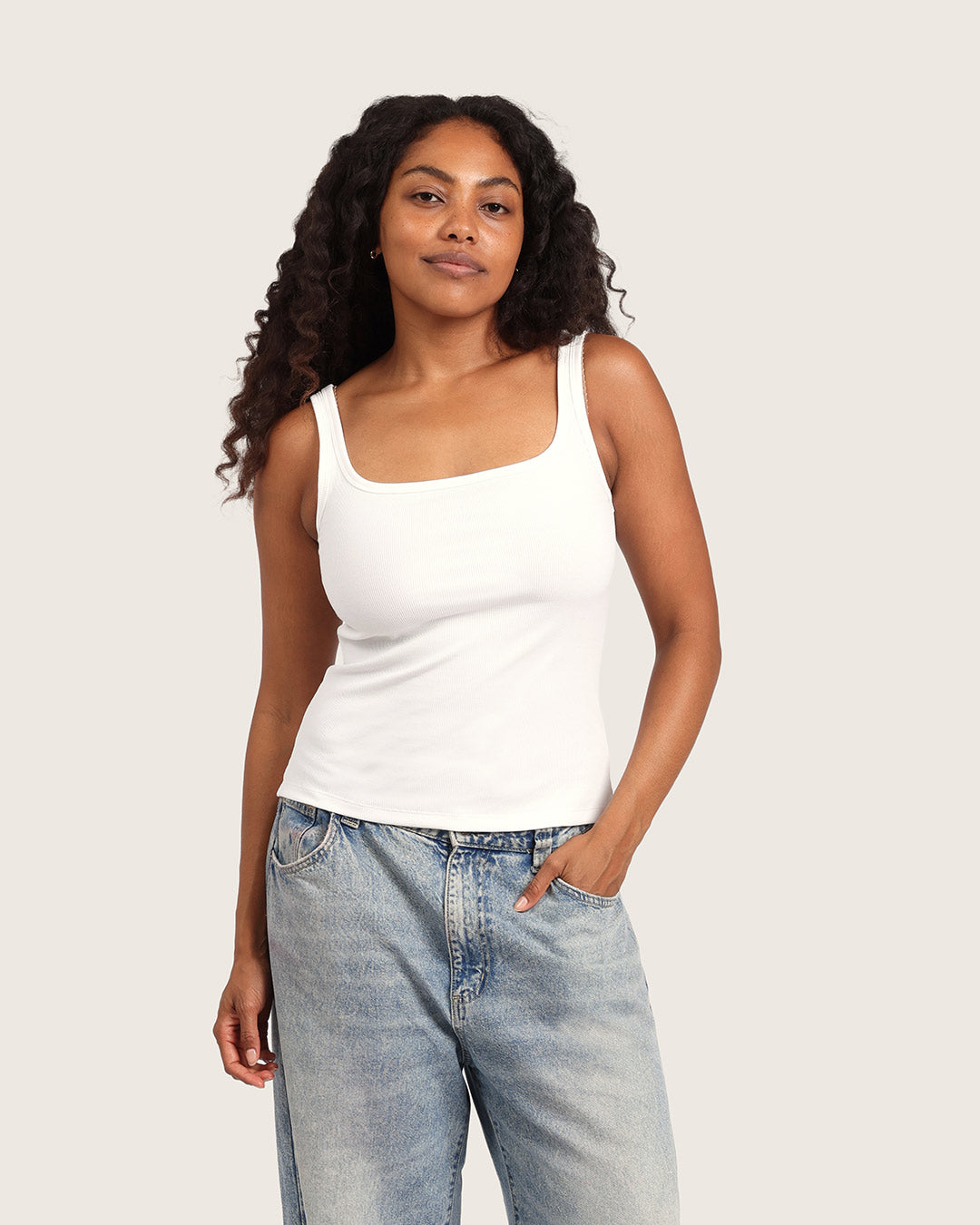 Camiseta sin mangas acanalada para mujer - Blanca