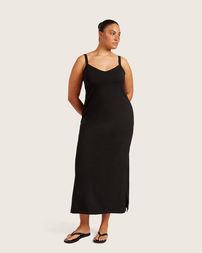 Vestido lencero con escote en V - Negro