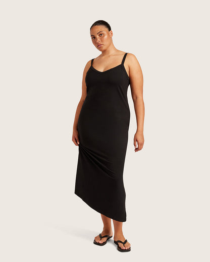Vestido lencero con escote en V - Negro