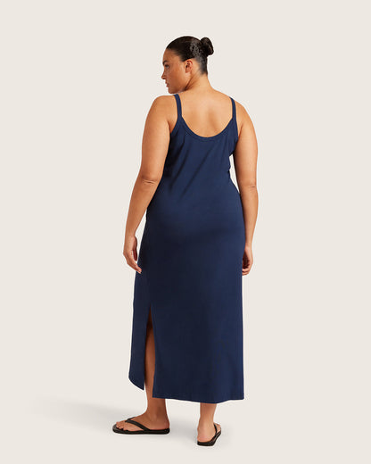 Vestido lencero con escote en V - Azul marino