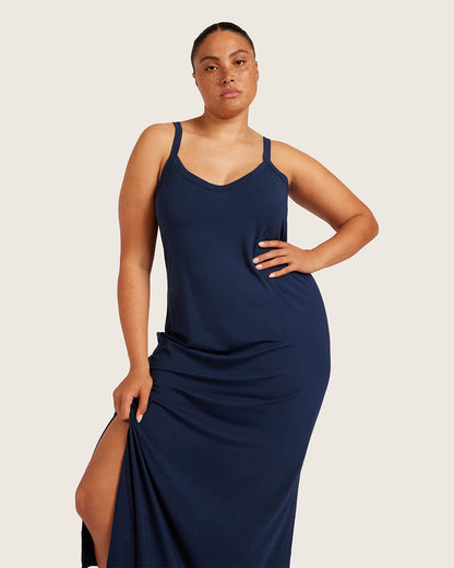 Vestido lencero con escote en V - Azul marino