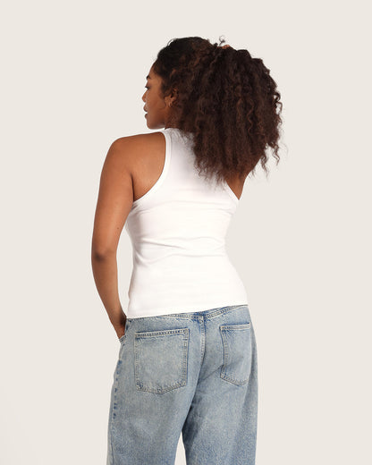 Camiseta sin mangas acanalada con espalda deportiva para mujer - Blanca