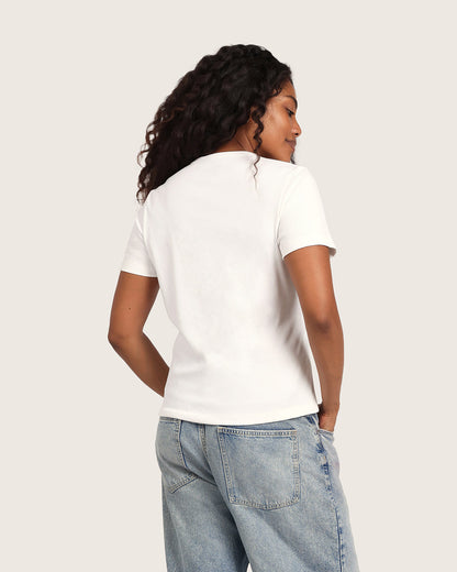 Camiseta de cuello redondo acanalada para mujer - Blanca
