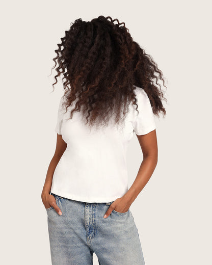 Camiseta de cuello redondo acanalada para mujer - Blanca
