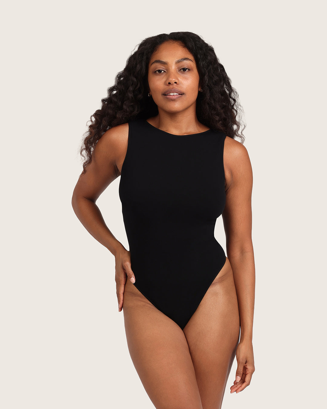Body de canalé con escote barco - Negro