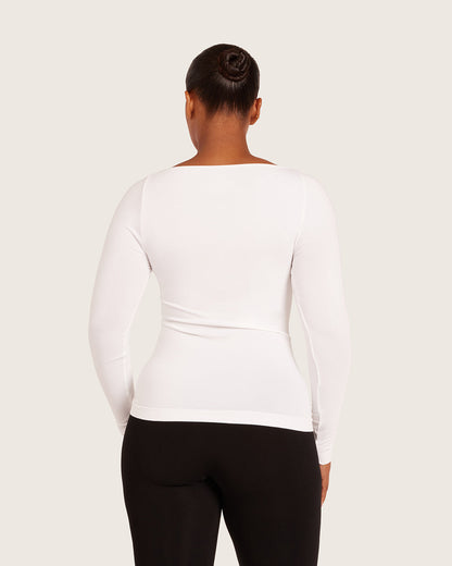 Top de manga larga con cuello barco para usar como capa base - Blanco