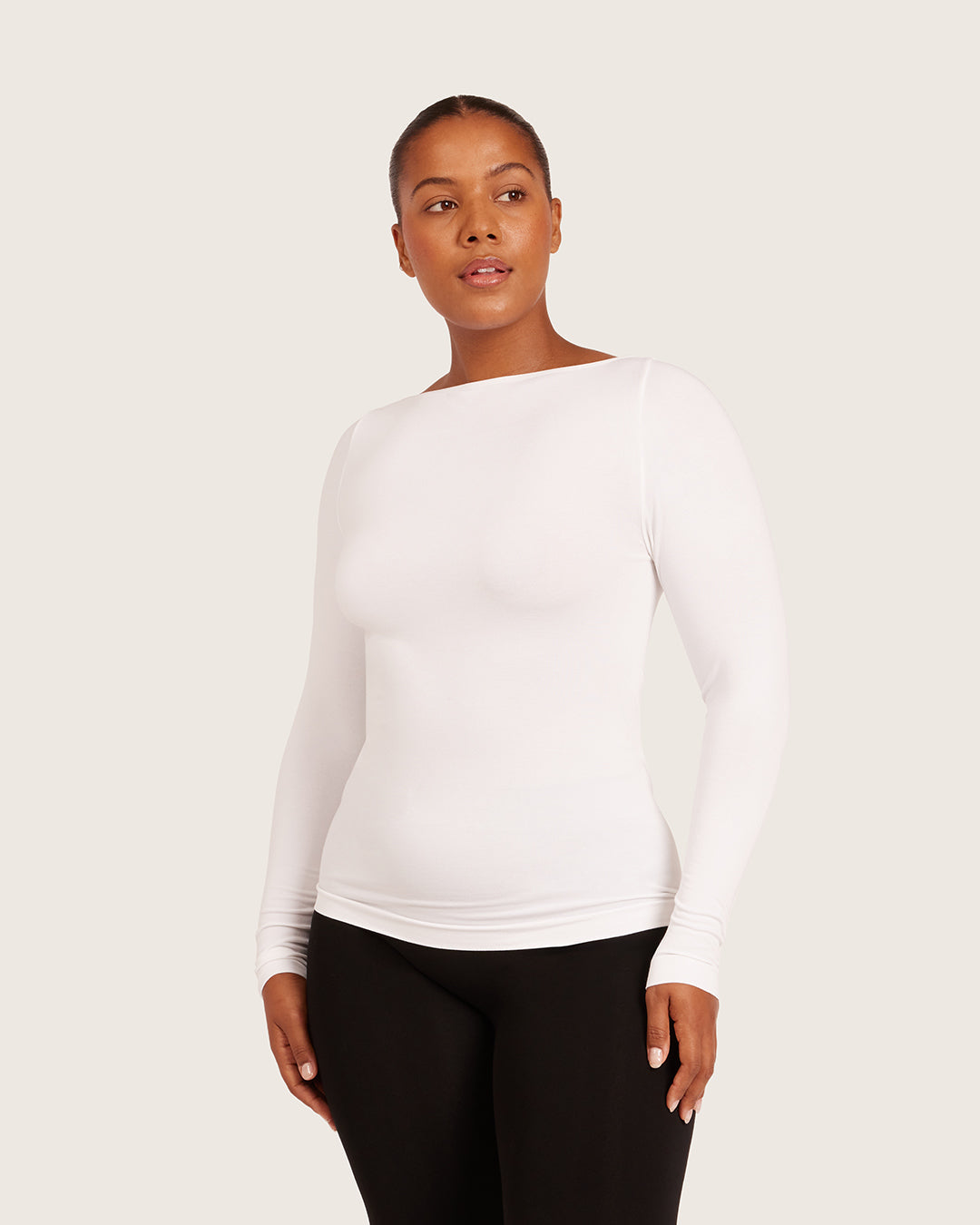 Top de manga larga con cuello barco para usar como capa base - Blanco