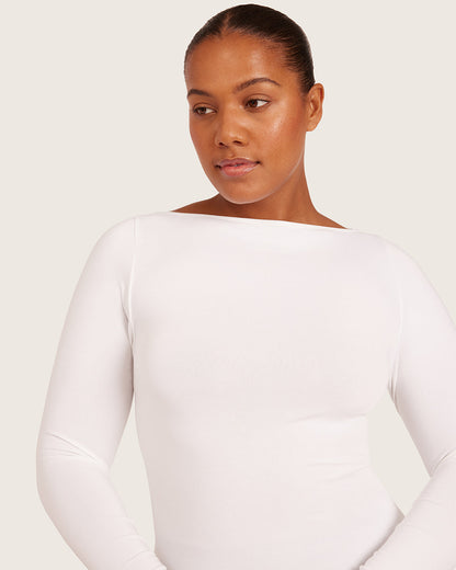 Top de manga larga con cuello barco para usar como capa base - Blanco