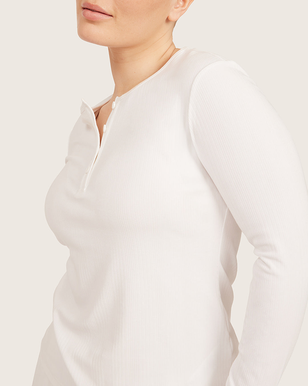 Camiseta Henley de Manga Larga - Blanco Tiza