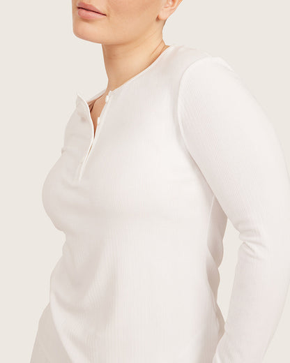 Camiseta Henley de Manga Larga - Blanco Tiza