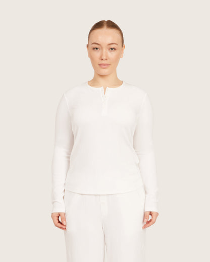 Camiseta Henley de Manga Larga - Blanco Tiza