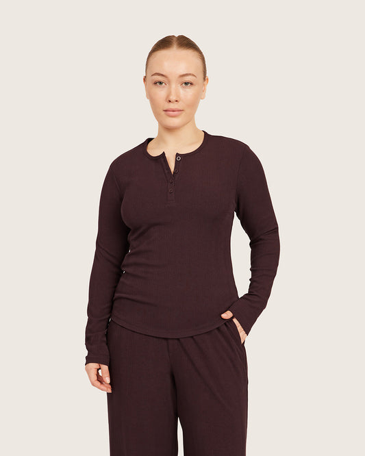 Camiseta Henley de manga larga - color morado oscuro