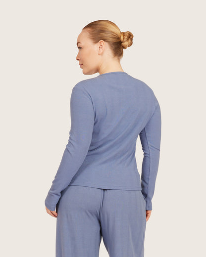 Camiseta Henley de Manga Larga - Azul Acero