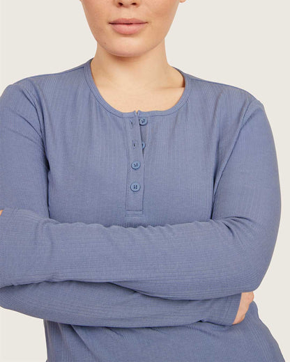 Camiseta Henley de Manga Larga - Azul Acero