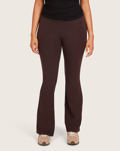 Pantalones acampanados de cintura alta - Corte regular - Algarroba