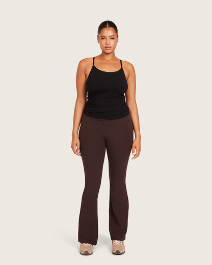 Pantalones acampanados de cintura alta - Corte regular - Algarroba