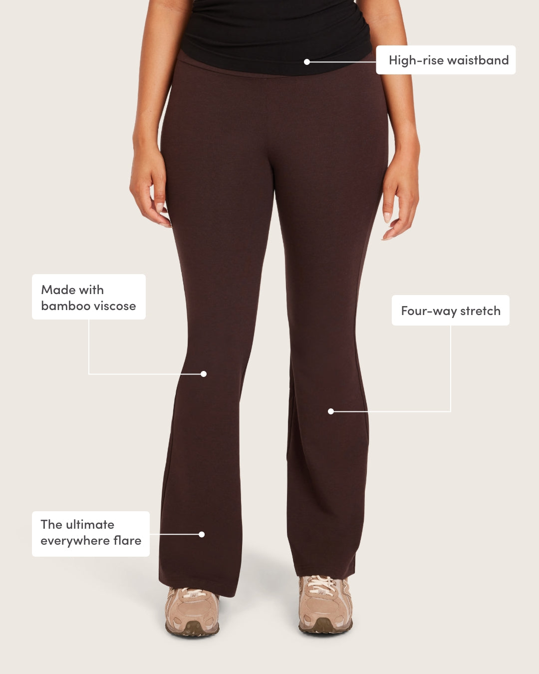 Pantalones acampanados de cintura alta - Corte regular - Algarroba