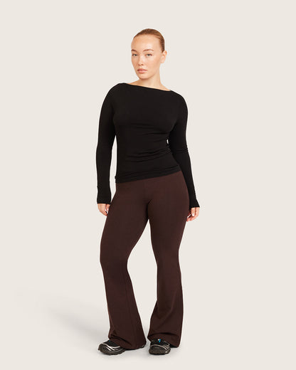 Pantalones acampanados de cintura alta - Cortos - Algarroba