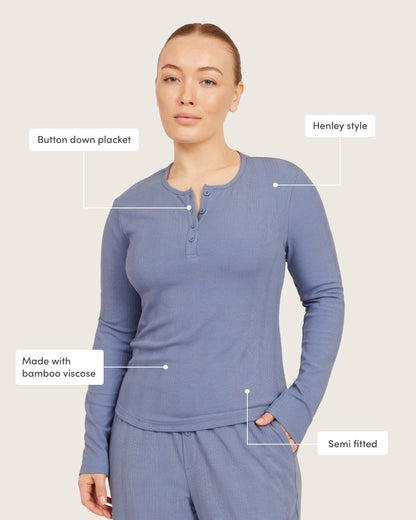 Camiseta Henley de Manga Larga - Azul Acero