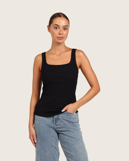 Camiseta de tirantes acanalada para mujer - Negra