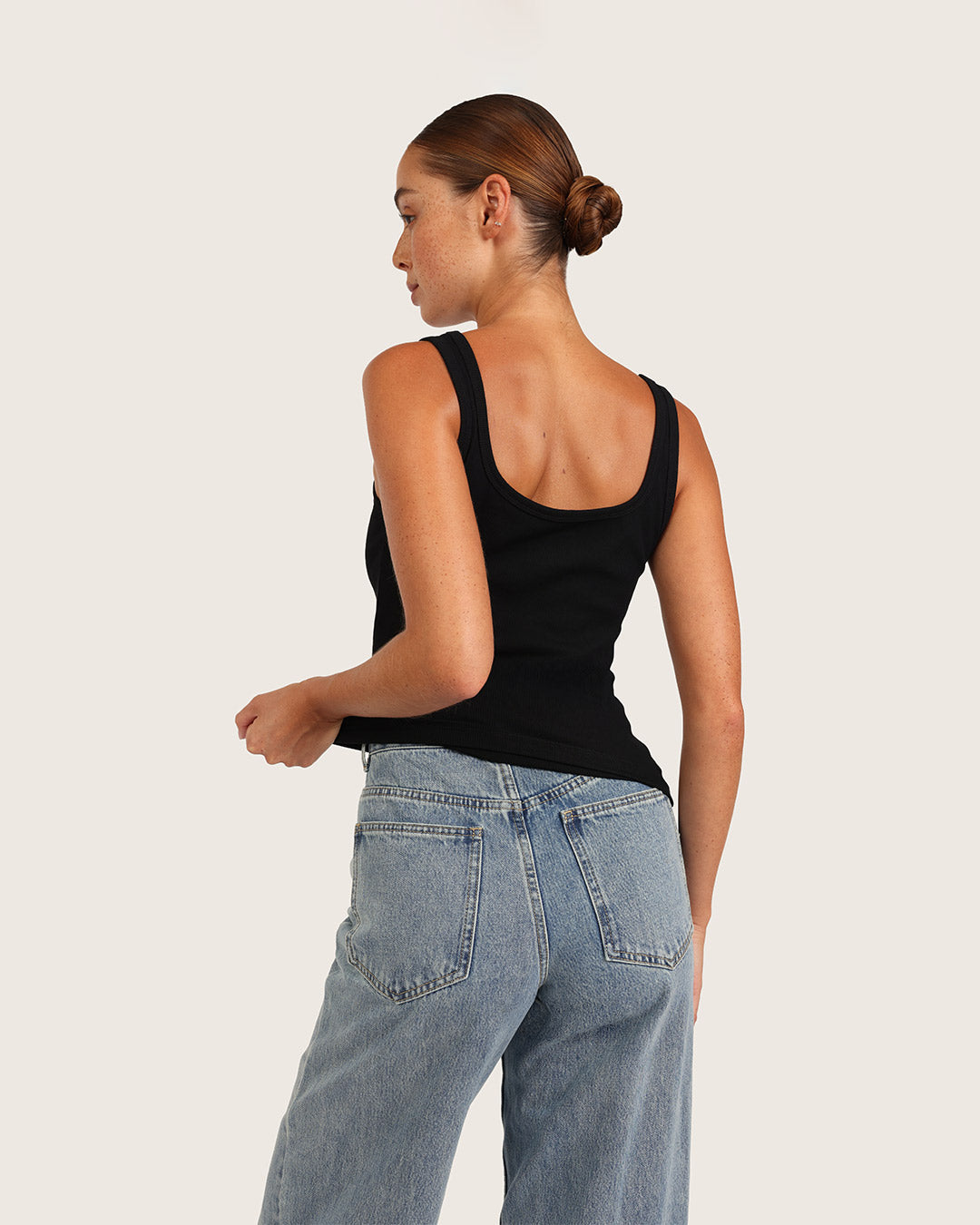 Camiseta de tirantes acanalada para mujer - Negra