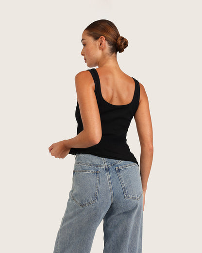 Camiseta de tirantes acanalada para mujer - Negra