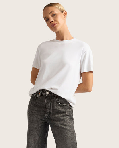 Camiseta clásica de cuello redondo para mujer - Blanca