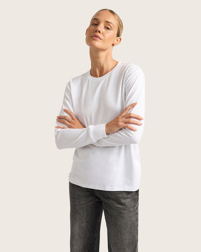 Camiseta clásica de manga larga para mujer - Blanca