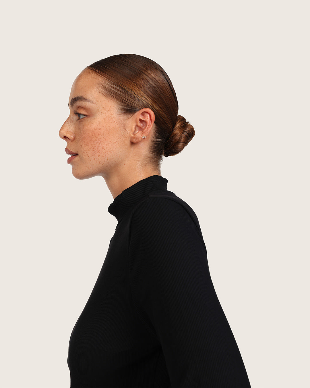 Top de cuello alto acanalado para mujer - Negro