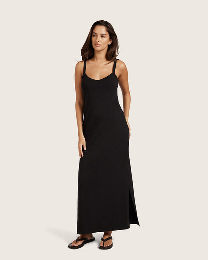 Vestido lencero con escote en V - Negro