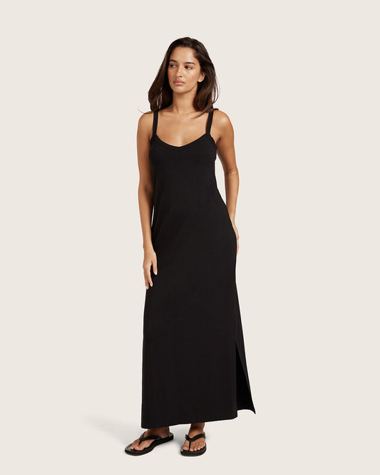 Vestido lencero con escote en V - Negro