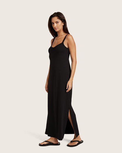Vestido lencero con escote en V - Negro