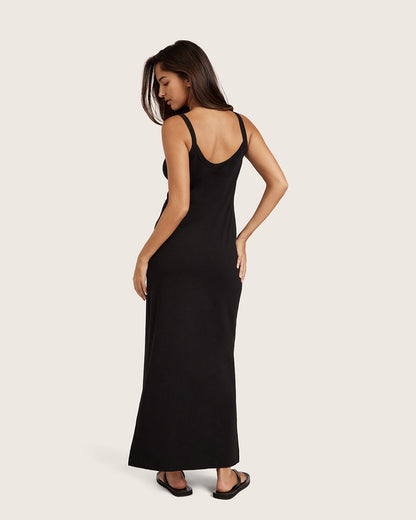 Vestido lencero con escote en V - Negro