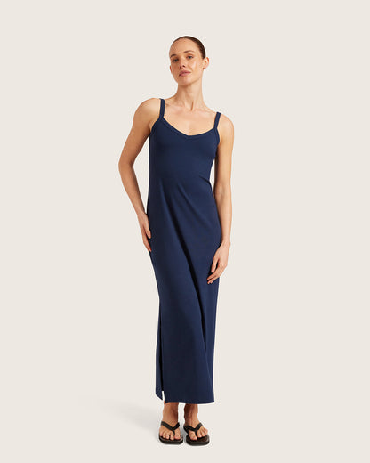 Vestido lencero con escote en V - Azul marino