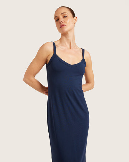 Vestido lencero con escote en V - Azul marino