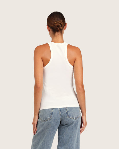 Camiseta sin mangas acanalada con espalda deportiva para mujer - Blanca