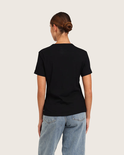 Camiseta de mujer de cuello redondo acanalada - Negra