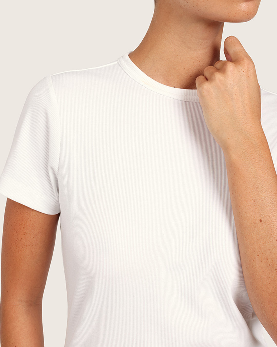 Camiseta de cuello redondo acanalada para mujer - Blanca